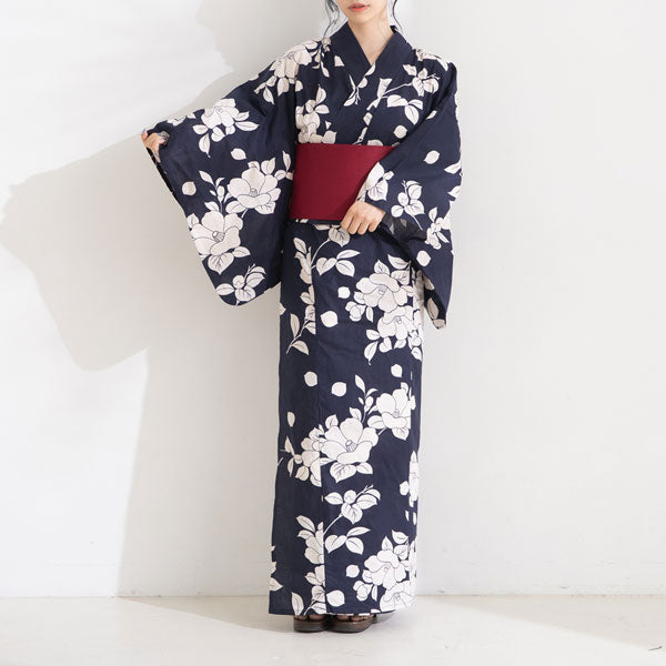 【浴衣3点セット】生成りに白黒椿 美品 フリーサイズ 新品未使用品 モノクロ椿柄浴衣3点セット – レディースファッション通販の夢