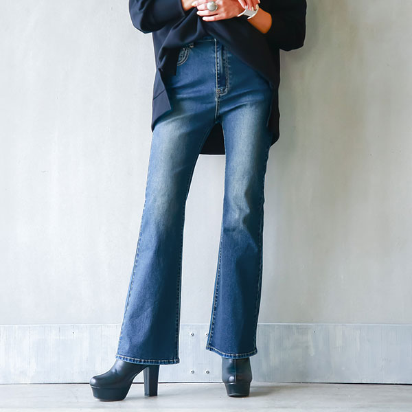 パッチポケットセミフレアパンツ デニムフレアパンツ | SEU | マルイウェブチャネル [MeipingQu] フレアパンツ デニム レディース スキニー 美脚 脚長 ストレッチ ジーンズ ポケット ボトムス フレアデニ