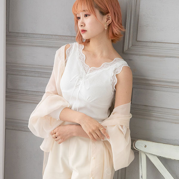 メール便】フロントリボンレースキャミソール – レディース