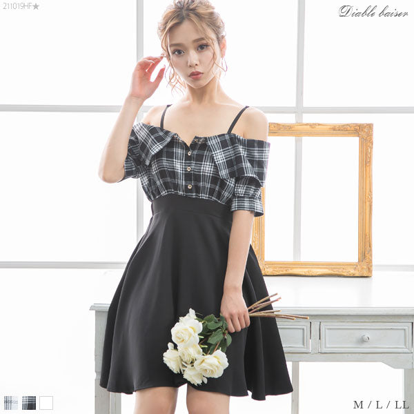 オフショルシャツフレアワンピース