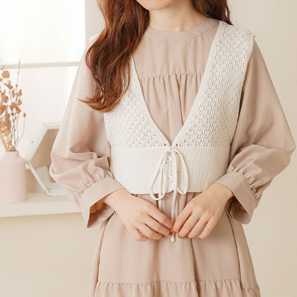 メール便】2WAYレースアップフラワー編みニットビスチェ – レディース