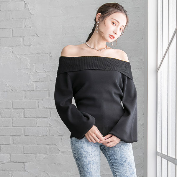 カシミヤタッチオフショルニットトップス – レディースファッション  