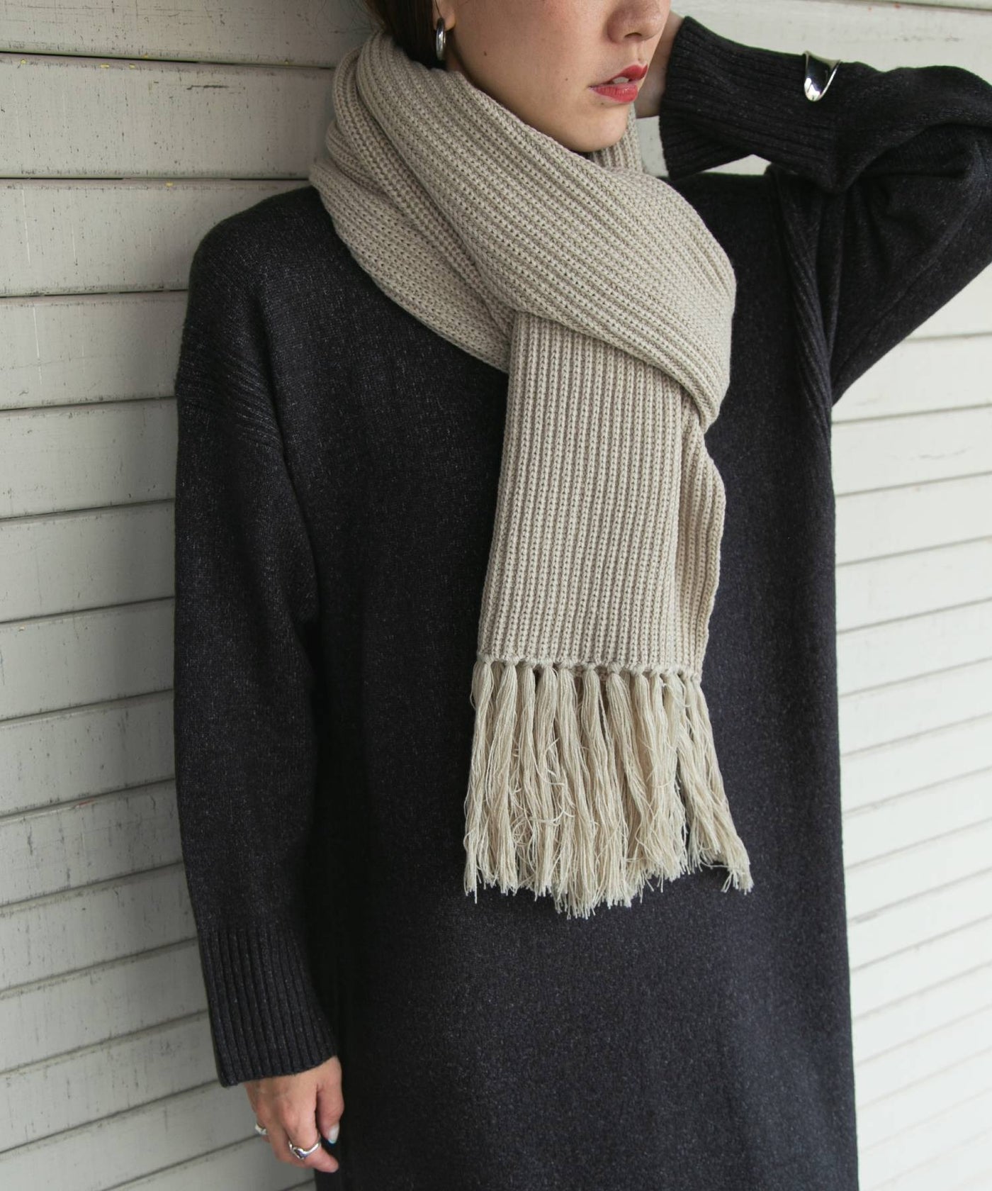 マフラー ニットマフラー フリンジ[品番：RLCW0003998]｜relaclo