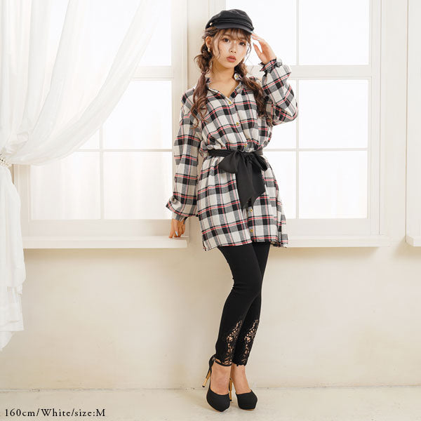 バイカラーリボンチェックシャツワンピース – レディースファッション