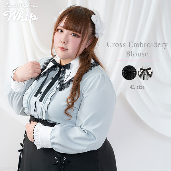 クロス刺繍襟ブラウス