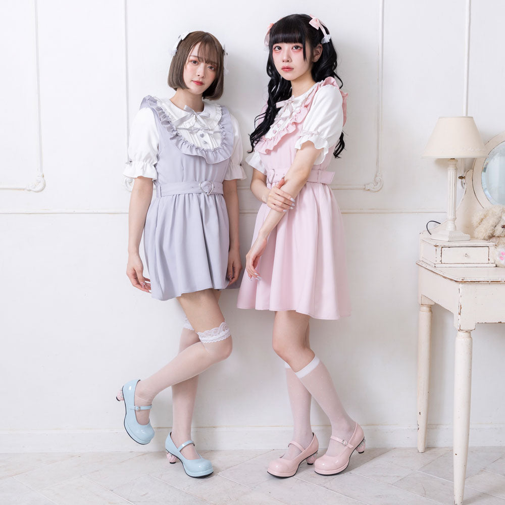 dear my love いちご柄バックティアードスカパン リボン ブラック L バックリボンドレスロングジャンスカ 量産型 地雷系 夢展望[品番