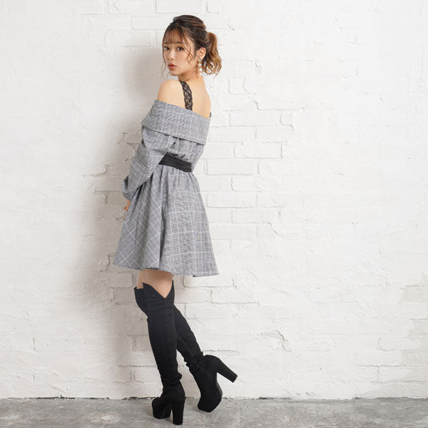 チェックオフショルリボンワンピース – レディースファッション
