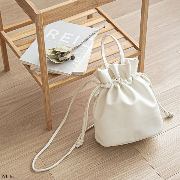 ソフトフェイクレザー巾着2wayショルダーバッグ – レディース