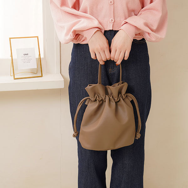 ソフトフェイクレザー巾着2wayショルダーバッグ – レディース