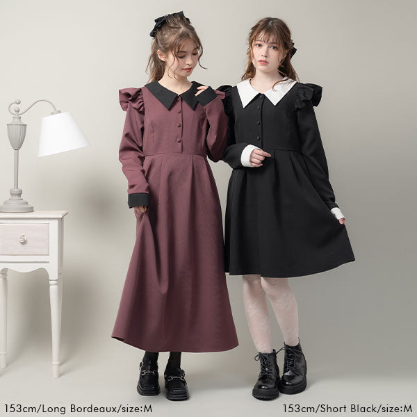 配色角襟肩フリルワンピース – レディースファッション通販の夢