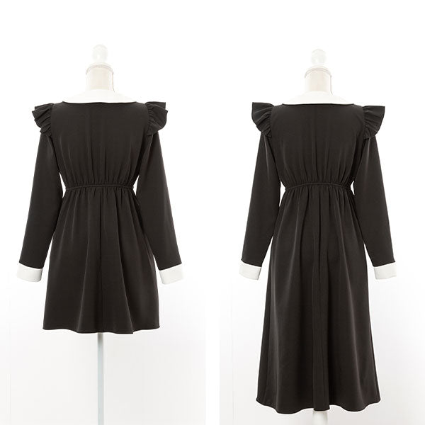 配色角襟肩フリルワンピース – レディースファッション通販の夢