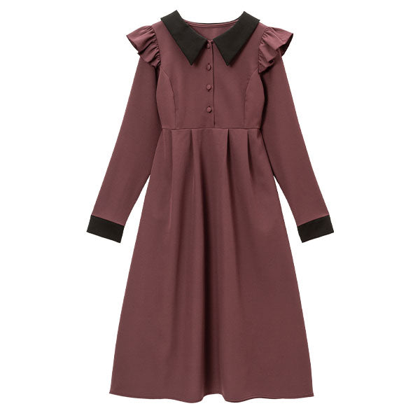 配色角襟肩フリルワンピース – レディースファッション通販の夢