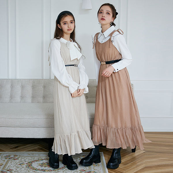 ワッシャープリーツシフォンキャミワンピース – レディース
