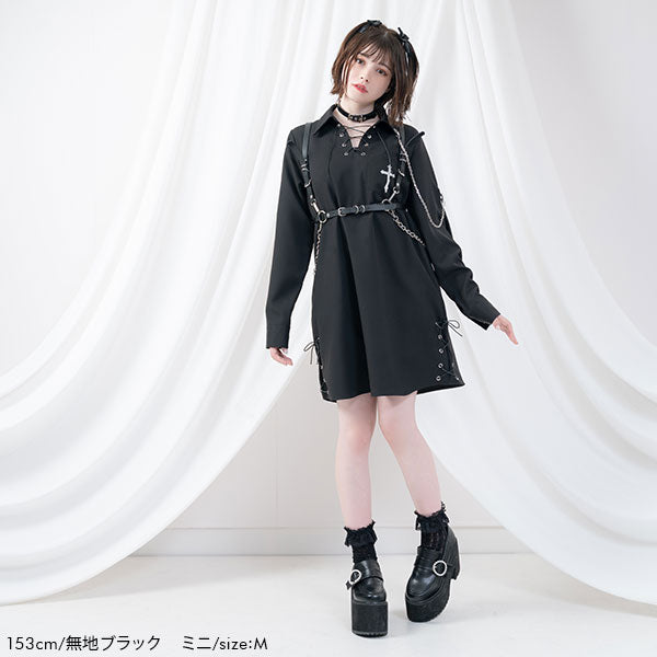 ユメテンボウ 夢展望 レースアップデザインシャツワンピ （毒苺柄 ミニ） レースアップデザインシャツワンピース – レディース