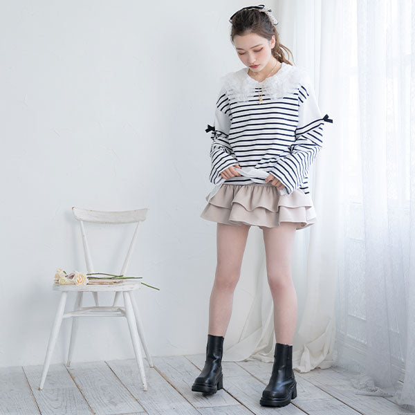 フリル付きホワイトラベンダースカート 2-099 ラベンダー 裾フリルスカート フリー（L） | capriciousmie