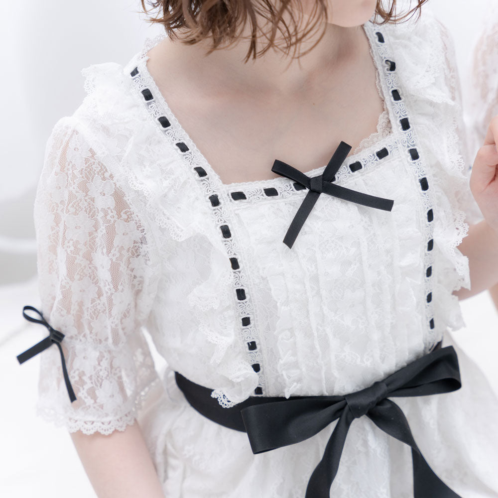 レース ワンピース フリル Lace Ladies ワンピース ビッグカラー フリル レース Iライン