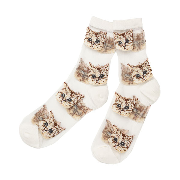 【くるねこさん専用】アイレットレース　オールインワン【新品未使用・タグ付き】 メール便】キャットシースルーソックス ねこ 猫 靴下 – レディース