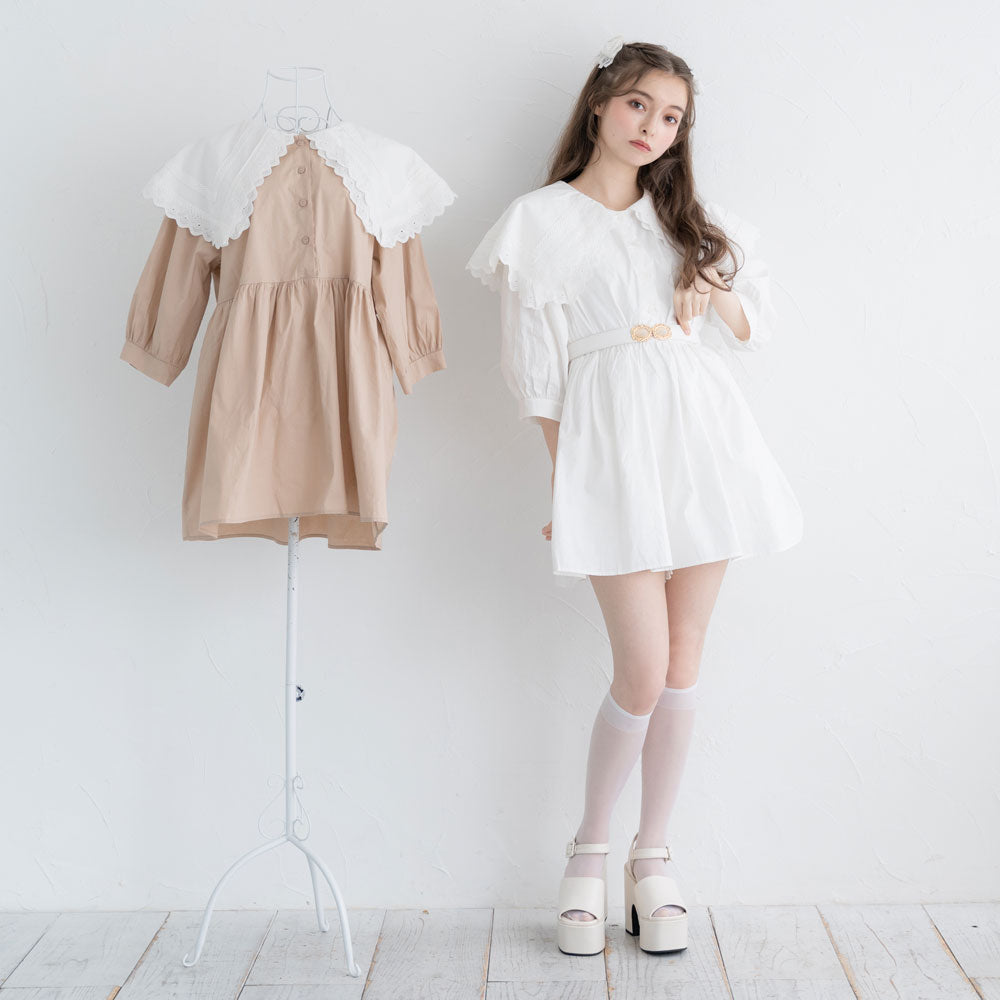 【import Rossa/チュニック】レース  立ち襟  フリル (美品) import Rossa/チュニック】レース 立ち襟 フリル (美品) import