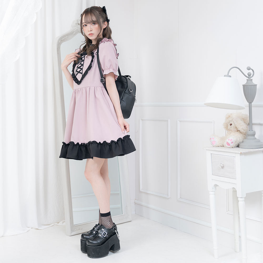 DearMyLove ディアマイラブ サイドレースアップフリルワンピース サイドレースアップフリルワンピース – レディースファッション