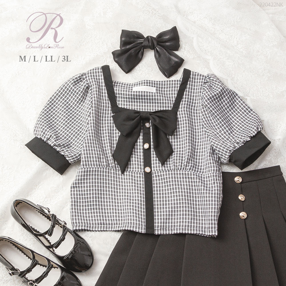 メール便】スクエアネックリボンレディブラウス – レディース