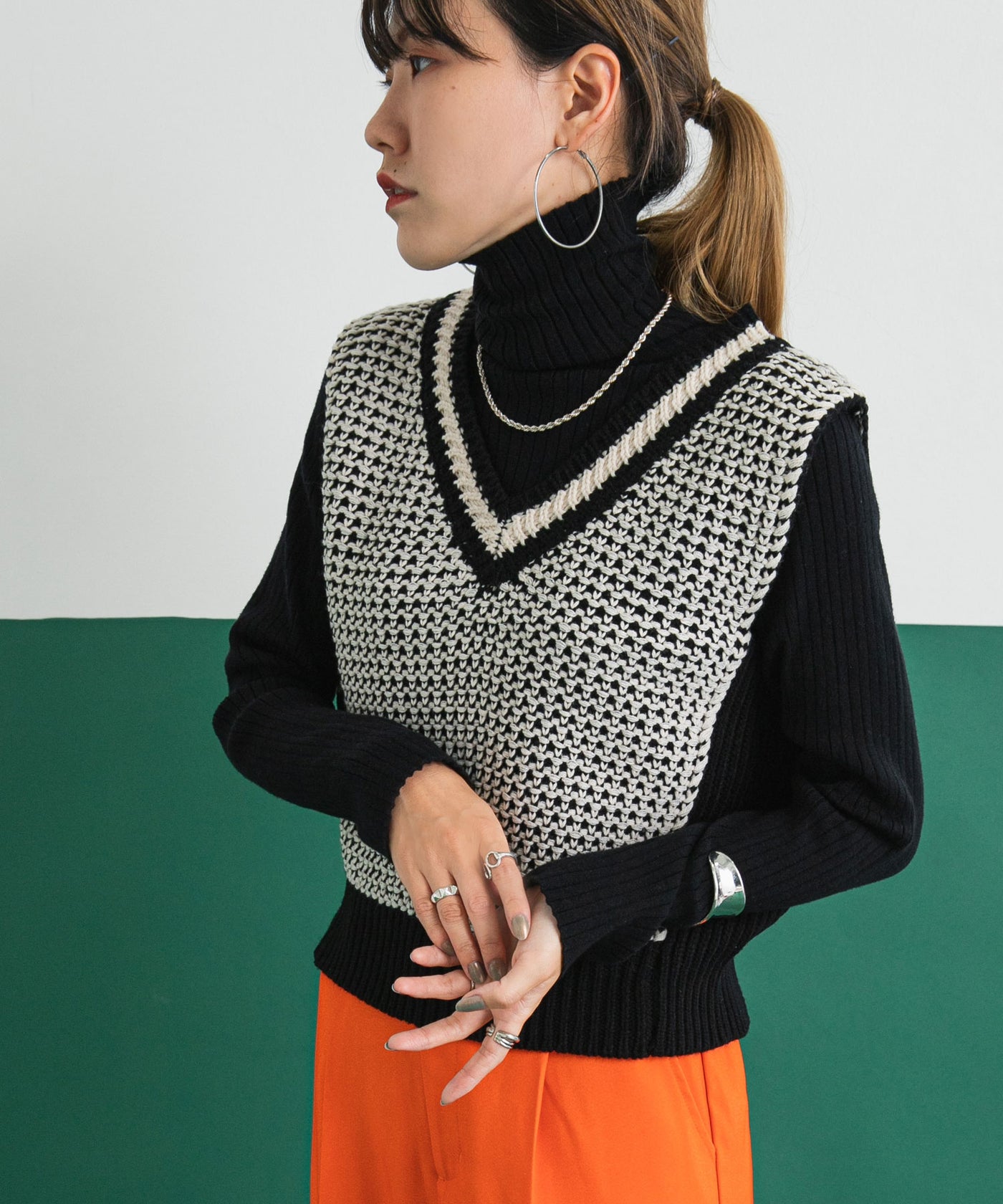 ジャガードバイカラーニットベスト – レディースファッション通販の夢