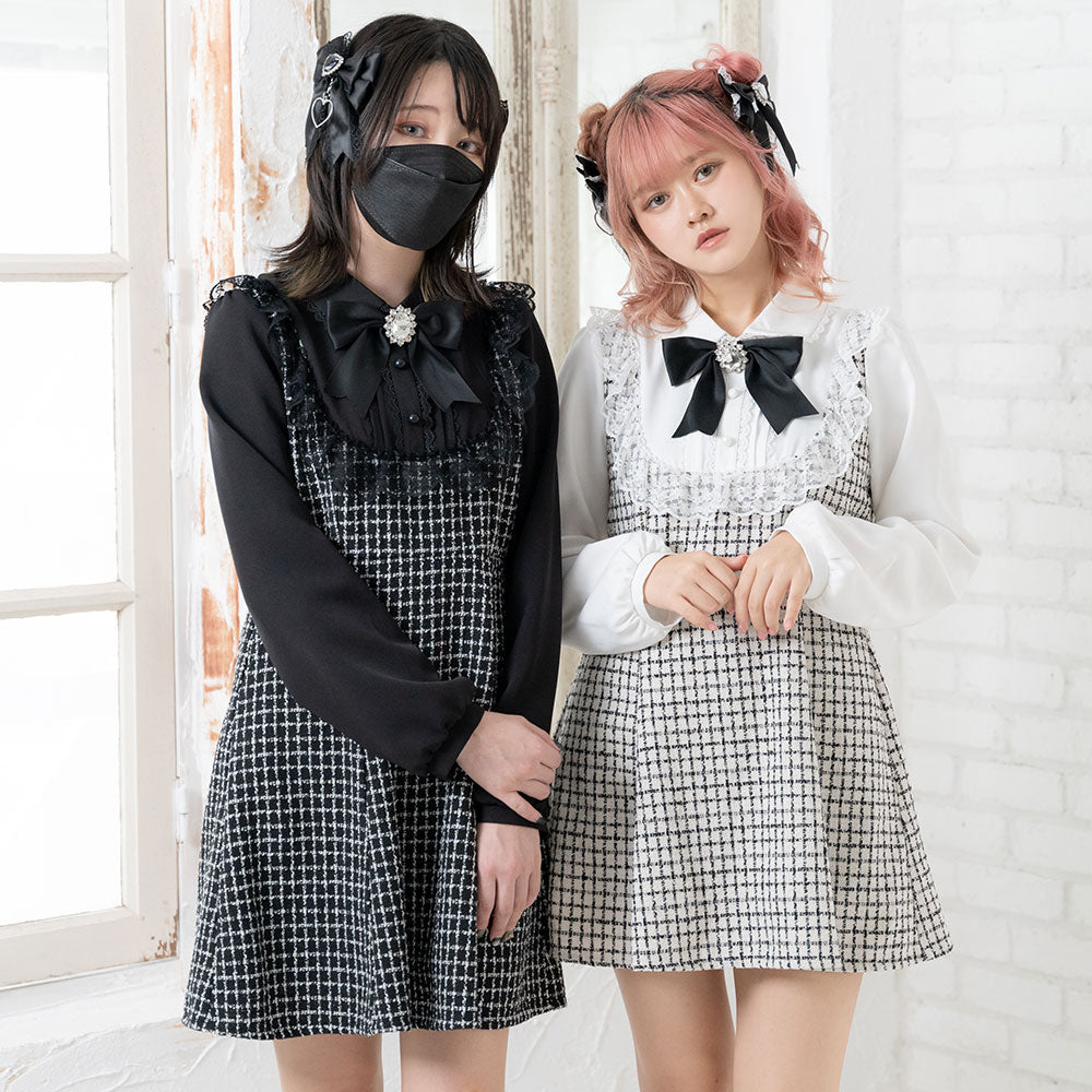 ヨークレースリボンツイードワンピース – レディースファッション通販