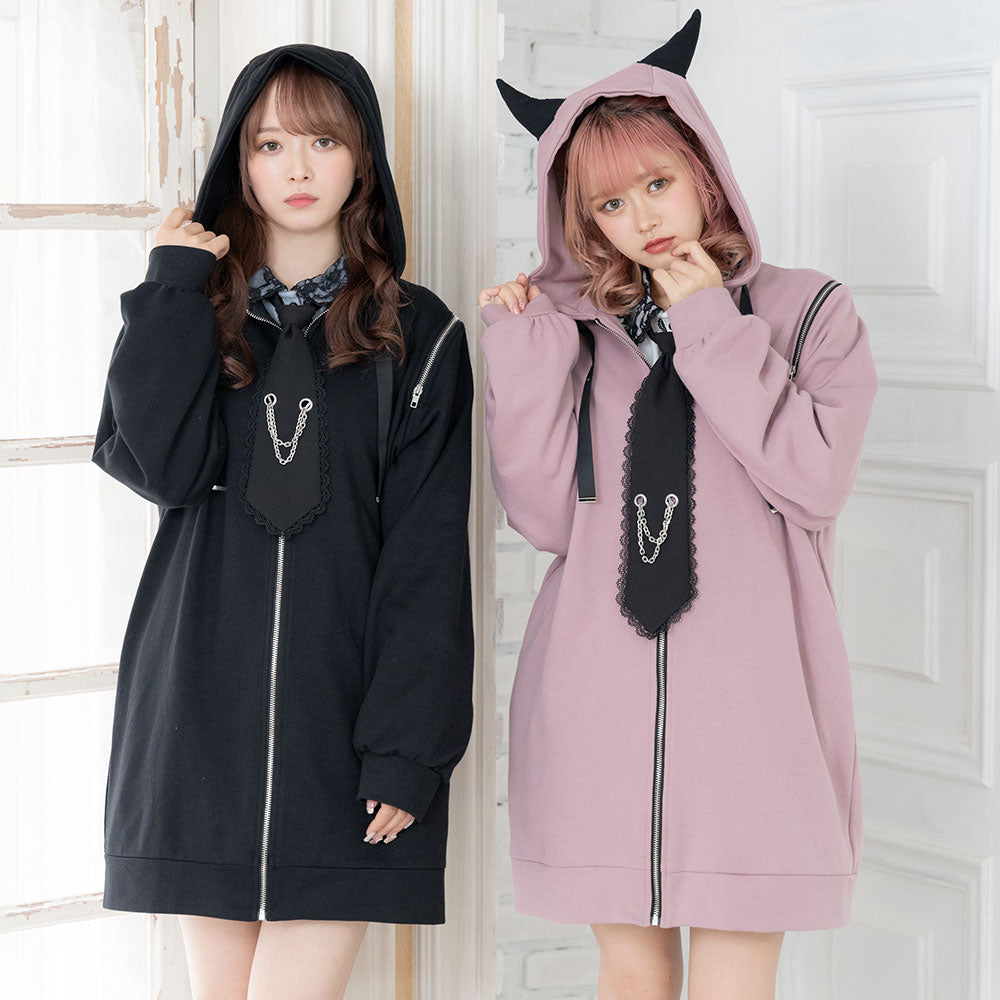 E199　夢展望　新品未使用　ネックリボン　ダブルブレストコート　レース　タグ付 E199 夢展望 新品未使用 ネックリボン ダブルブレストコート