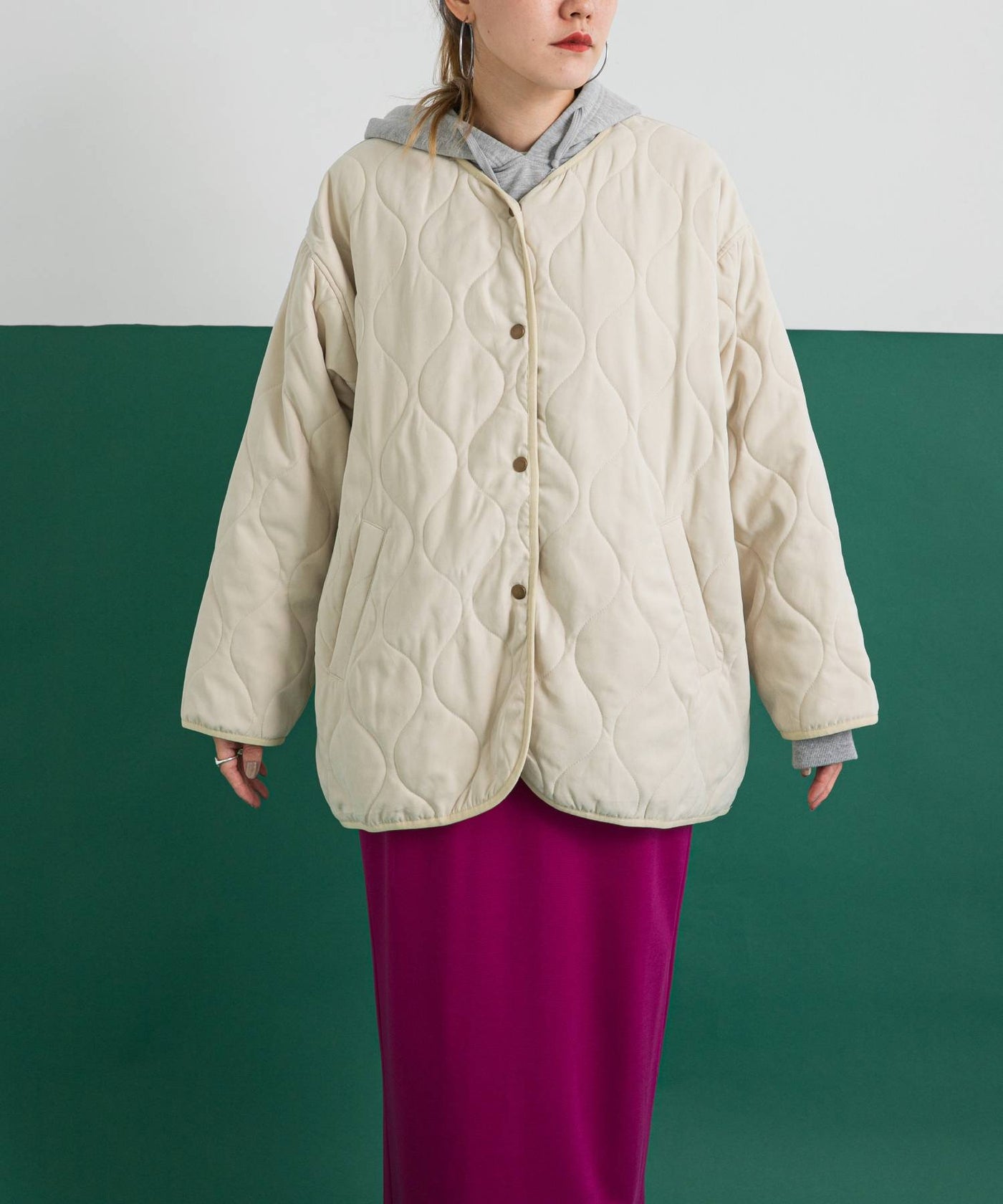 d*g様 ベージュ ファー付きキルティングコート Girly Doll ダウンコート ダウンジャケット エコファー襟付き