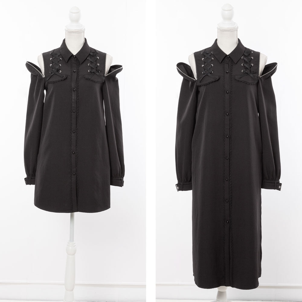 【良品】BODY LINE　オフショルダーワンピース　黒　レースアップ　Mサイズ 良品】BODY LINE オフショルダーワンピース 黒 レースアップ Mサイズ