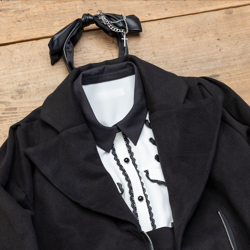 フロントジップレースアップチェスターコート – レディース