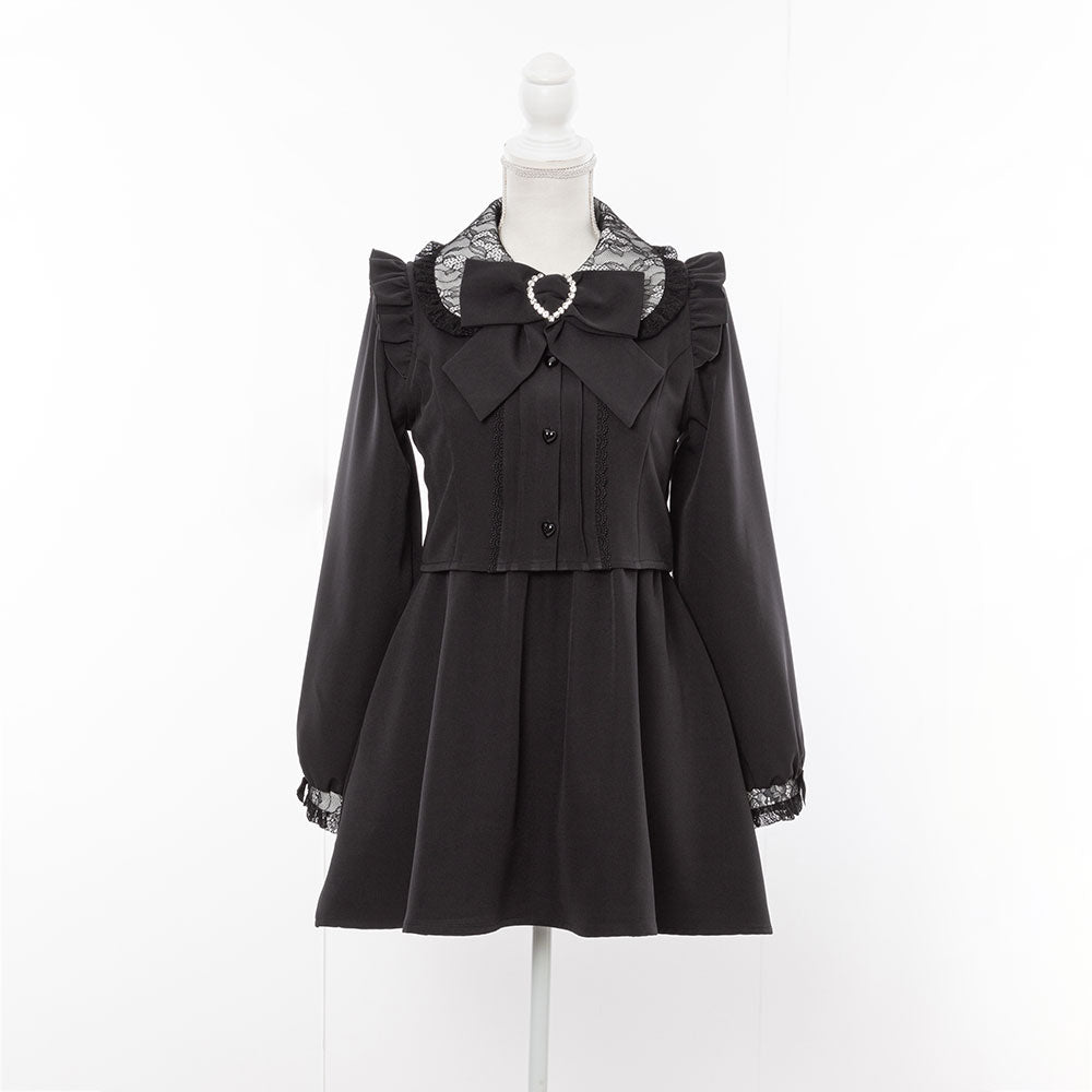 ハンドメイド【ワンピース、セットアップ】 セットアップ風レース重ねリボンワンピース – レディース