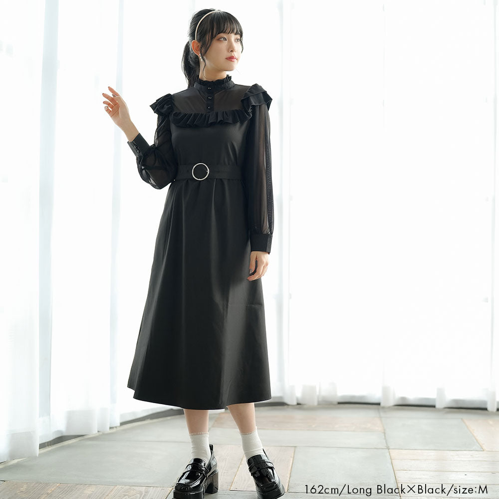 pium ♡ヨークフリルベルト付きワンピース ブラック♡ ヨークフリルベルト付きワンピース – pium