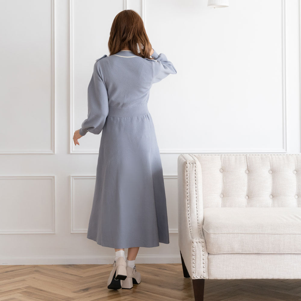 ボウタイニットフレアロングワンピース – レディースファッション通販