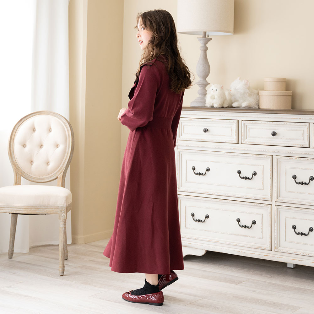 ボウタイニットフレアロングワンピース – レディースファッション通販