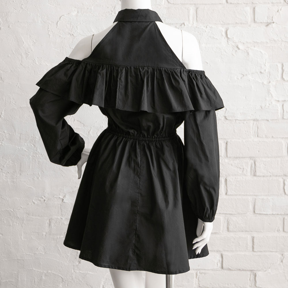 丈選べる肩魅せフリルデザインドッキングシャツワンピース