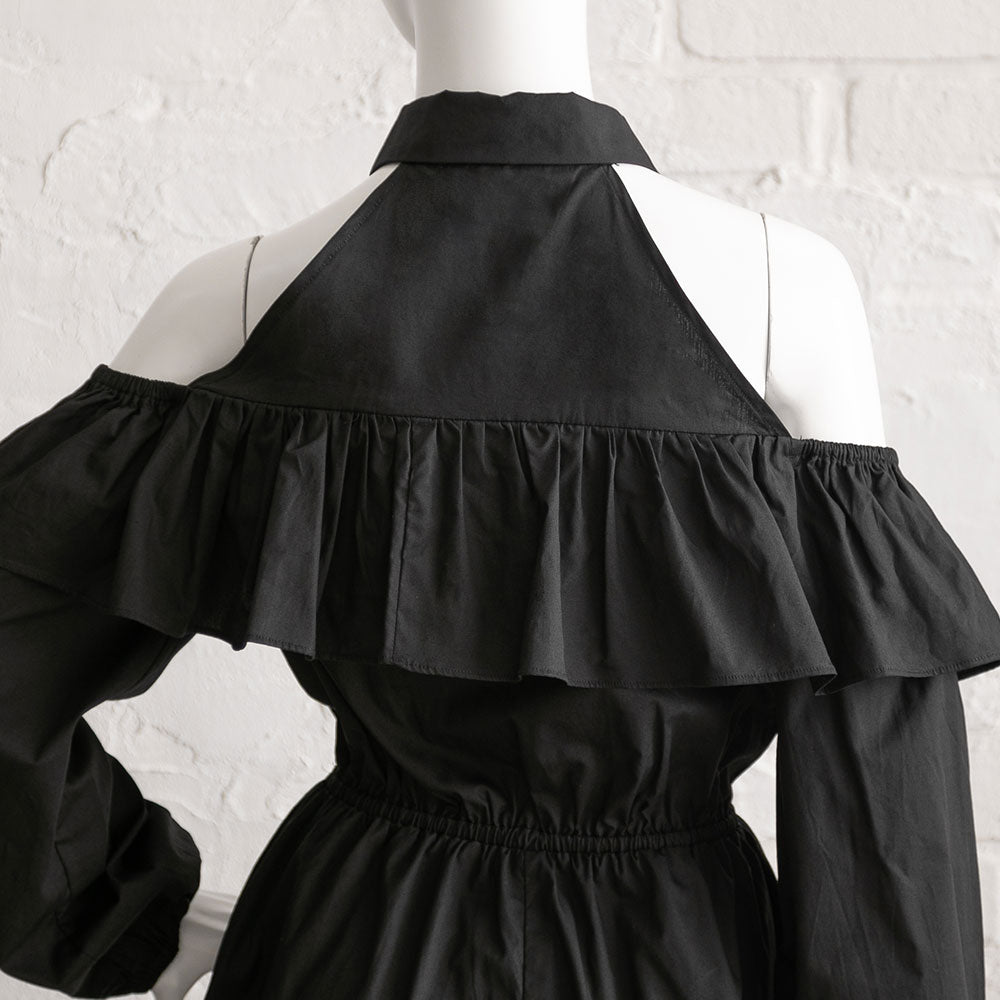 丈選べる肩魅せフリルデザインドッキングシャツワンピース