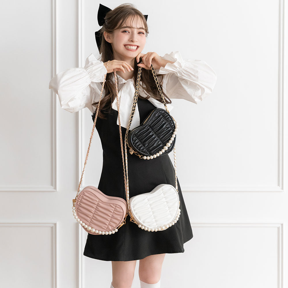 くしゅくしゅハートパールショルダーバッグ – レディース
