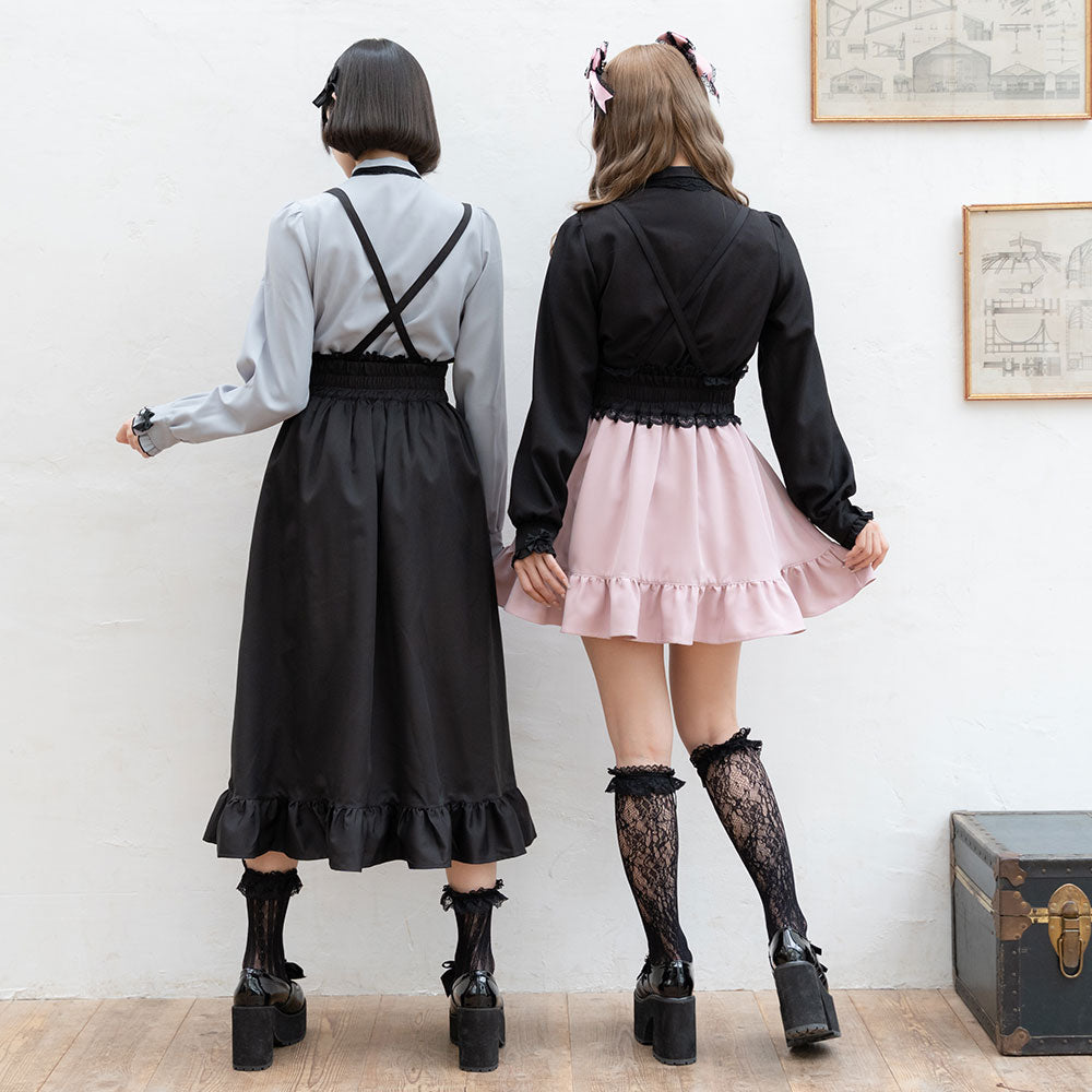 メール便】レースふちどりボウタイリボンフリルブラウス