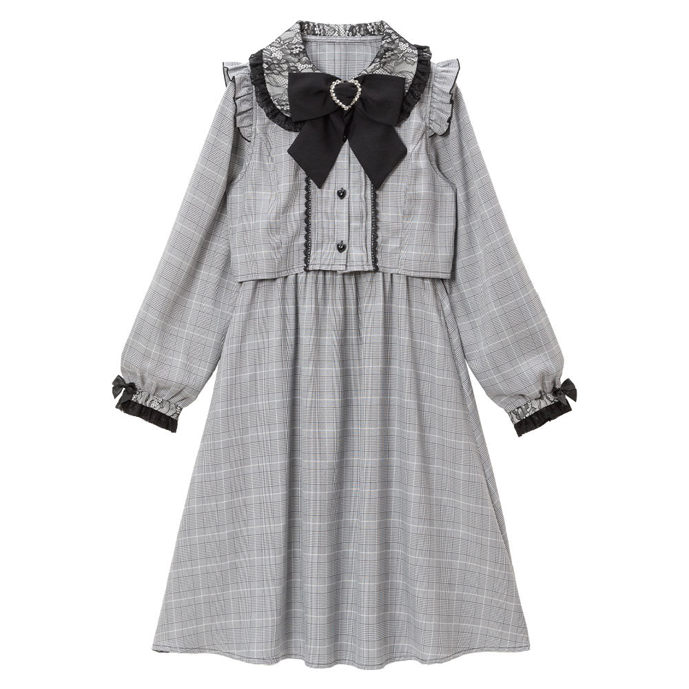 新品☆4L♪くすみカラー♪レースデザイン♪重ね着風ワンピース♪パーティ☆A211 ニアナ niana ビスチェ風トップス総レースワンピースパーティー