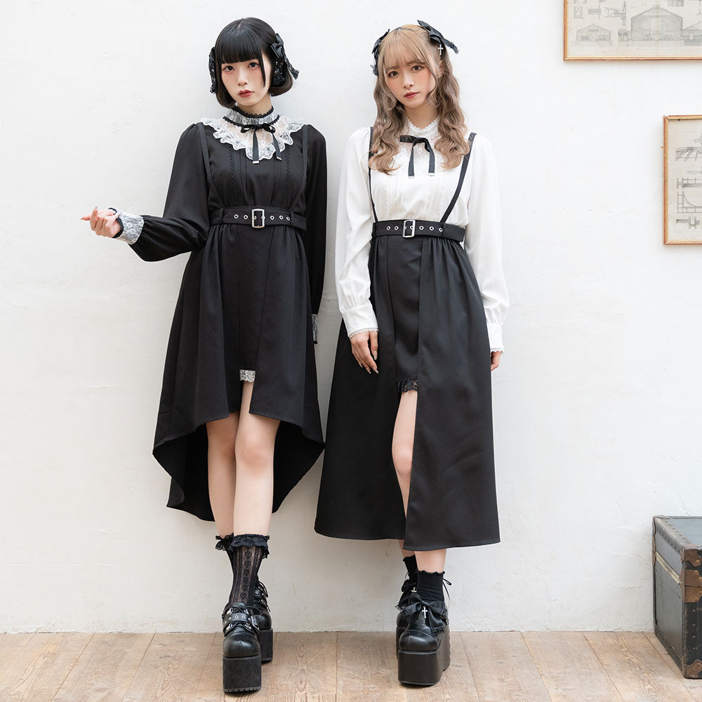 【GIRL】スタンドネックリボンレースブラウス＆Vネックオールインワン GIRL - 新品 スタンドネックリボンレースブラウス＆Vネック