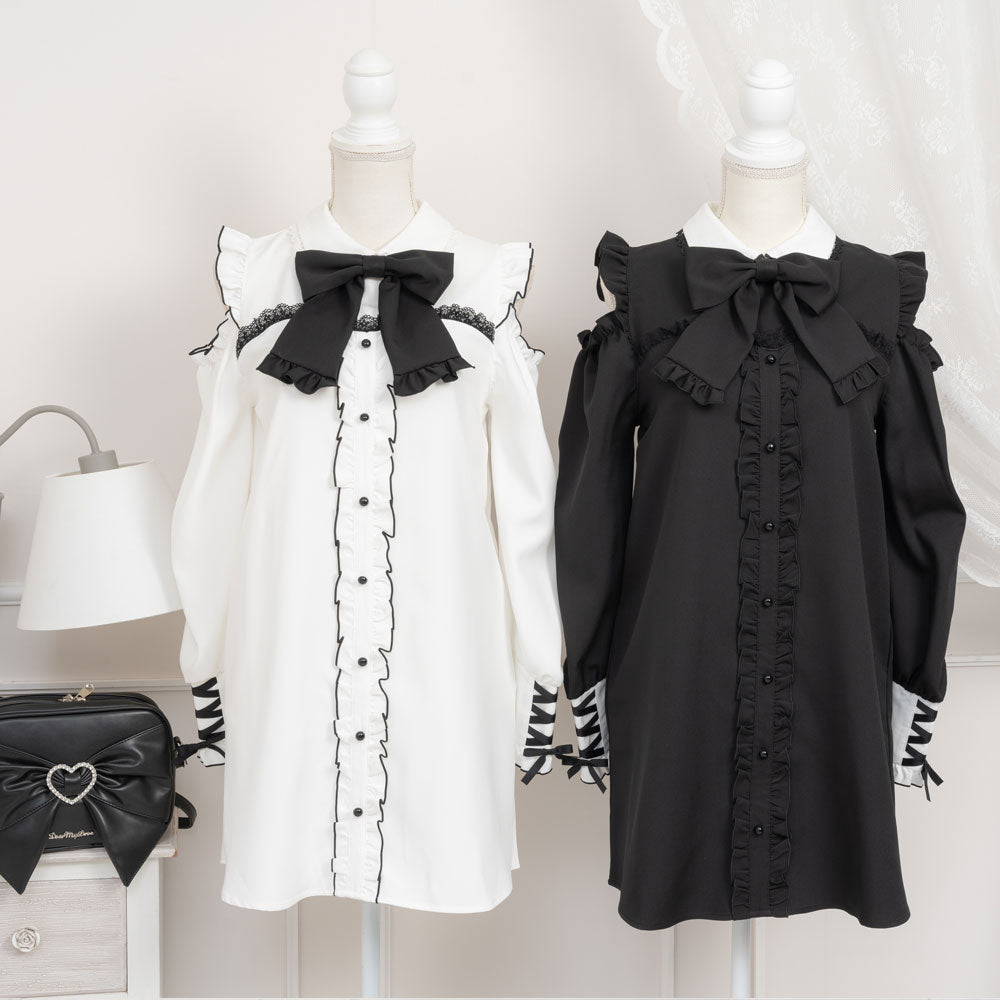 ☆ハンドメイド☆たっぷりフリルのシャツワンピース☆ゆったり