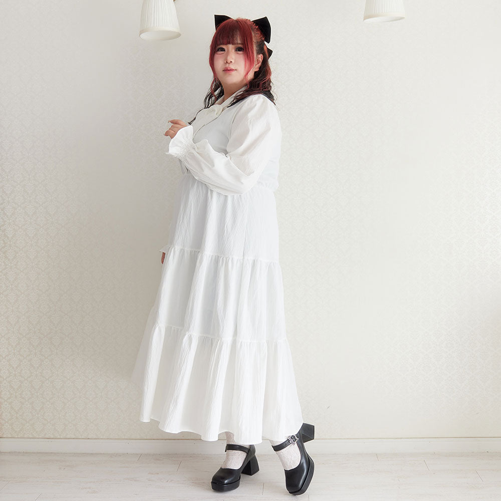 美品⁂ボンポワン⁂ロングワンピース　総柄　ティアード　タック　キッズ　130 美品⁂ボンポワン⁂ロングワンピース 総柄 ティアード タック