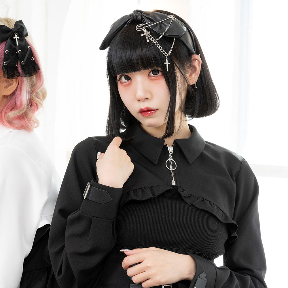 スクエアバックルジップショートブラウス – レディースファッション