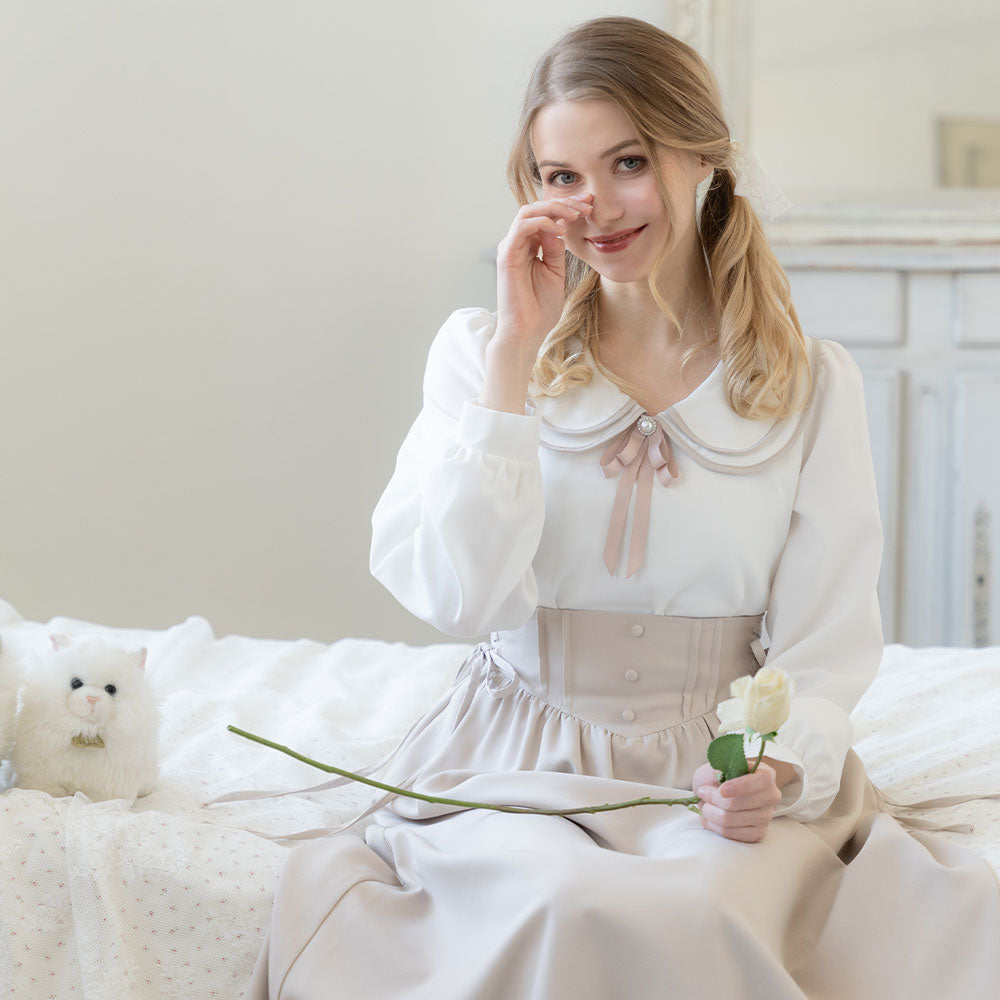 新品　NOBLE ♡襟パイピングブラウス♡ natural couture｜スタンドカラーパイピングブラウス | Rakuten