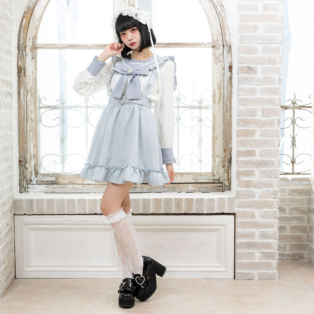 セーラービジューレースフリルワンピース L ミニ ネイビーチェ 新品