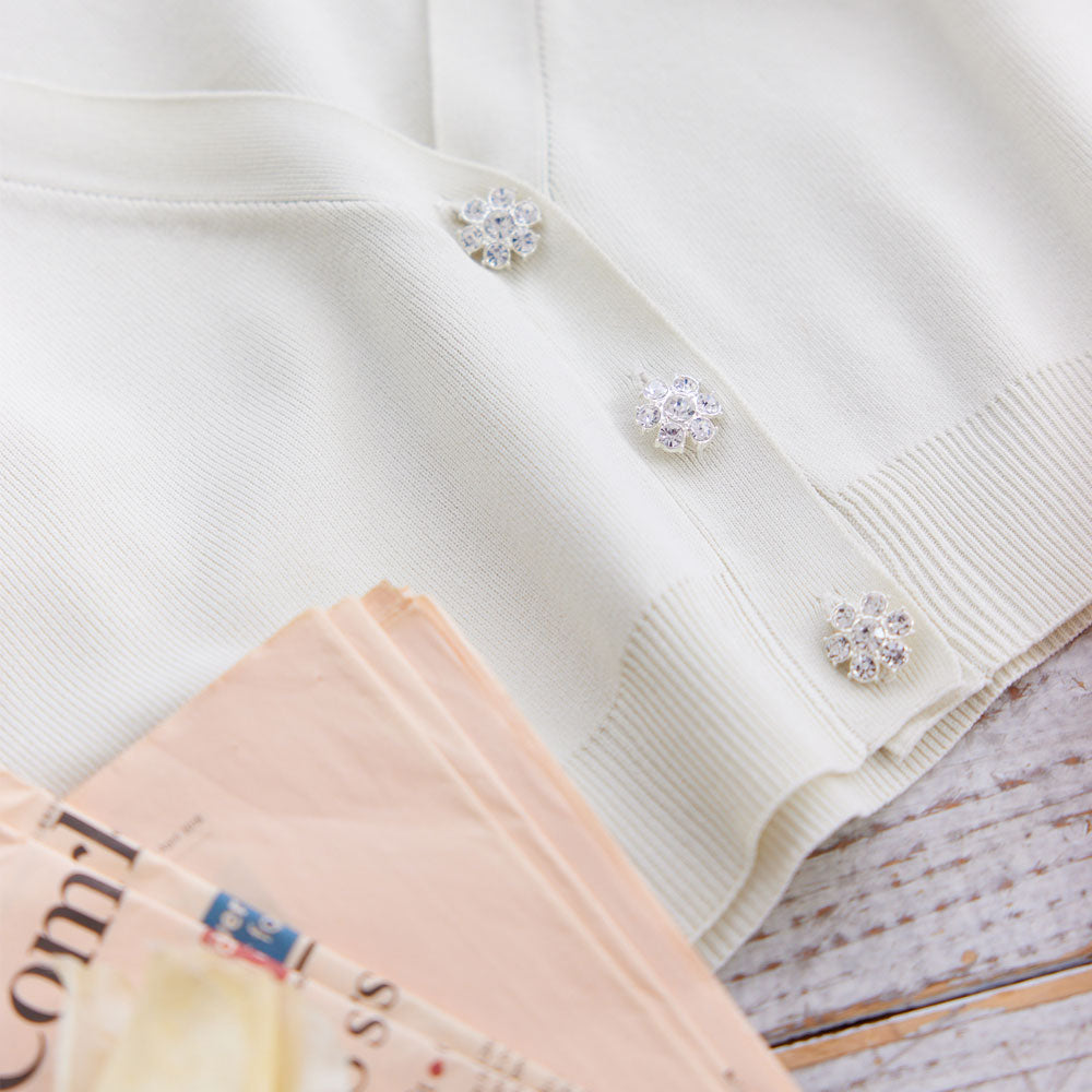 きらきらビジューボタンショートニットカーディガン – レディース