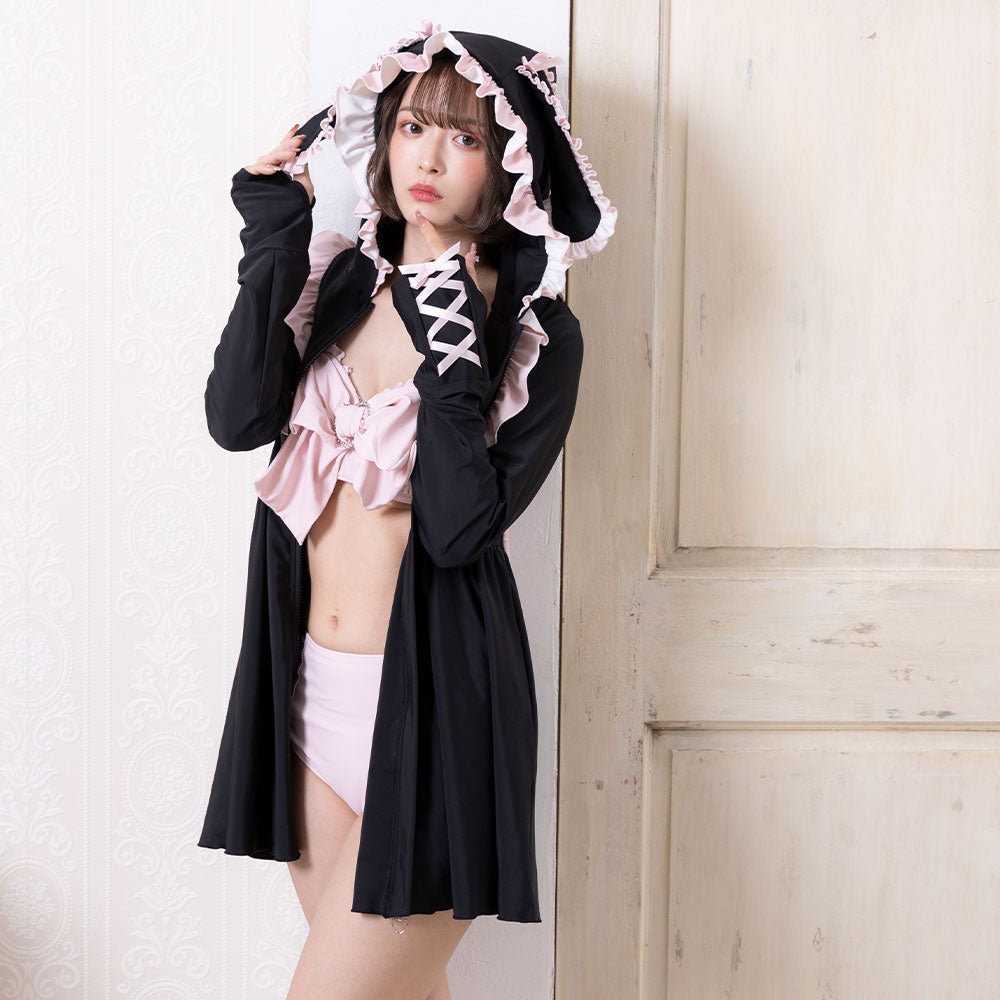 うさ耳ワンピースラッシュガード フリル付きフード水着 ピンク ディアマイラブ うさ耳ワンピースラッシュガード – レディースファッション通販の夢