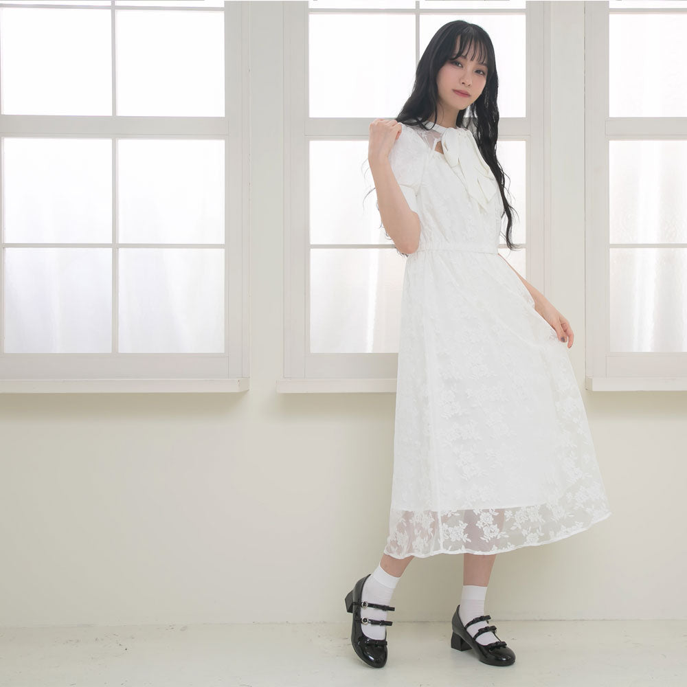 総レースリボン半袖ワンピース – レディースファッション通販の夢展望