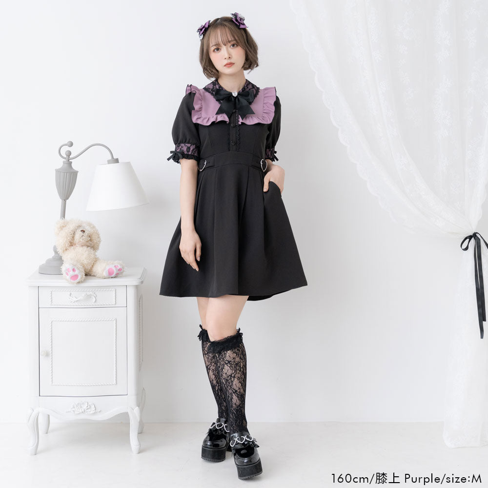 夢展望　Dear My Love レース重ねハートバックベルトワンピース 黒 レース重ねハートバックルベルトワンピース – レディース