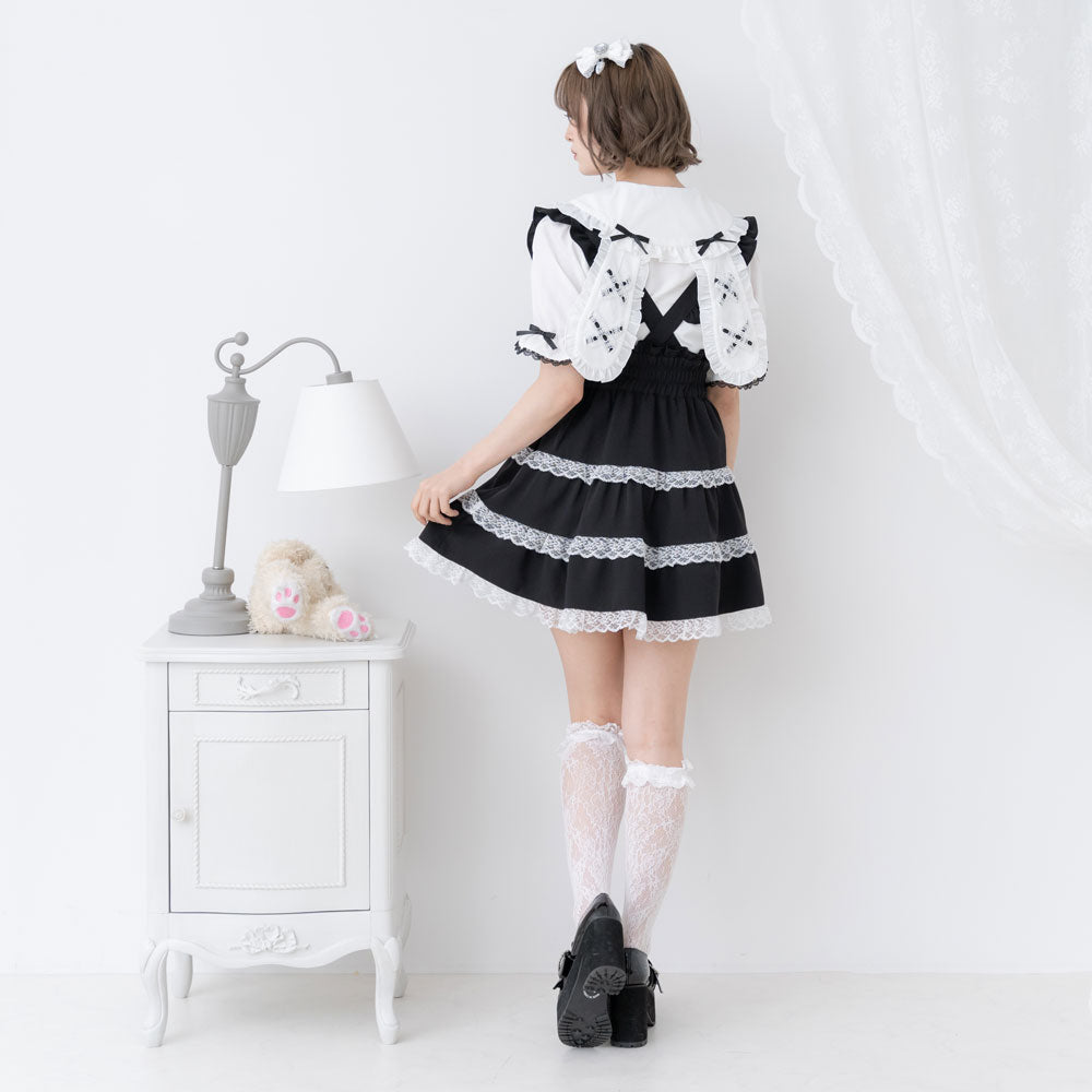 はっぱ　  しろねこ ローズピンク✕ ライトグレー フリル 楽天市場】【SALE】 ヨークフリルはしごレースうさみみブラウス